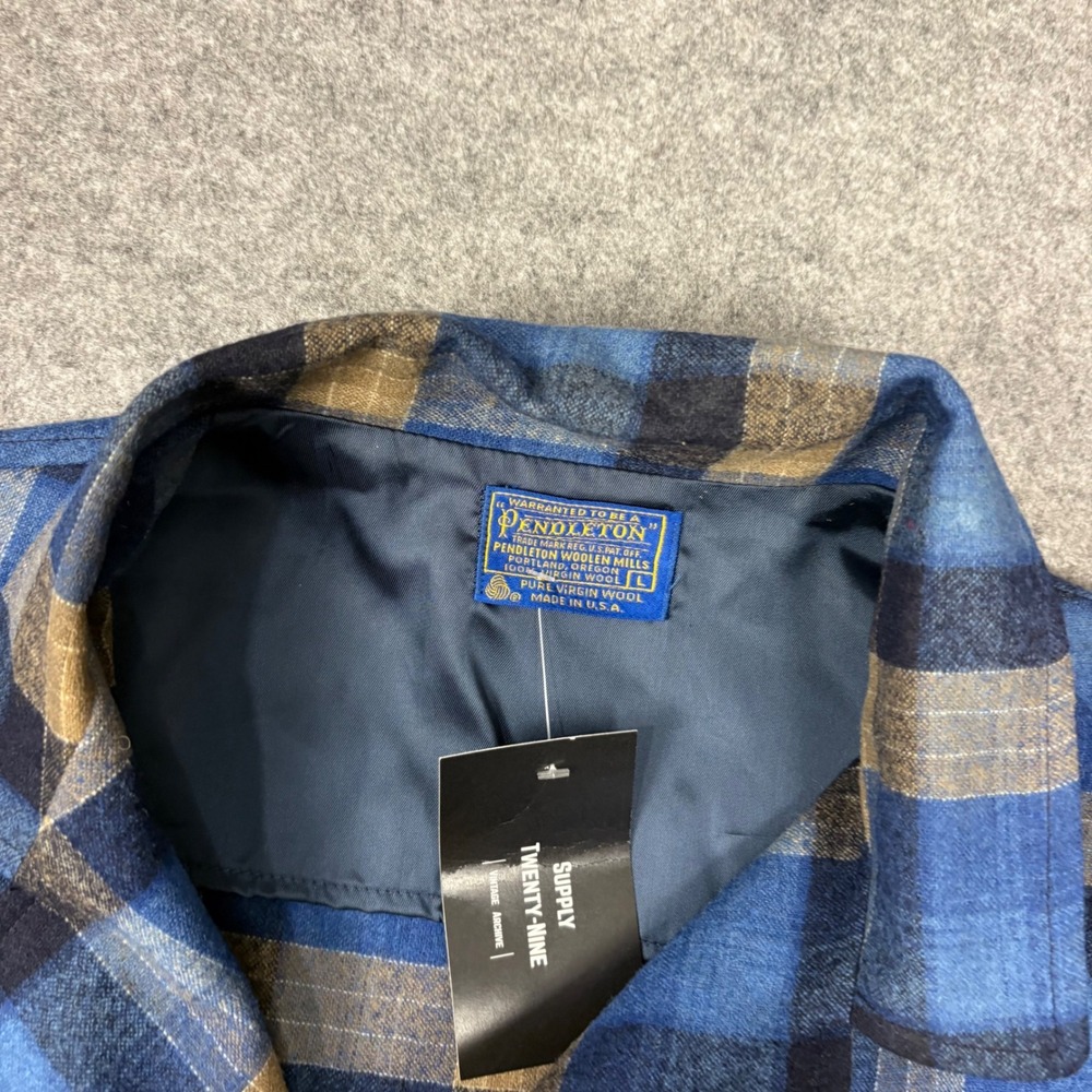 Vintage Pendleton Mens Blue Plaid Wool Chore Coat Jacket Made in USA Large - Picture 2 of 5
